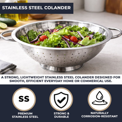 Stainless Steel Colander with Two Robust Handles - Heavy Duty and Efficient Draining