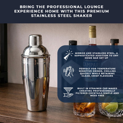 750ml Stainless Steel Cocktail Shaker with Built In Strainer Bar Tool