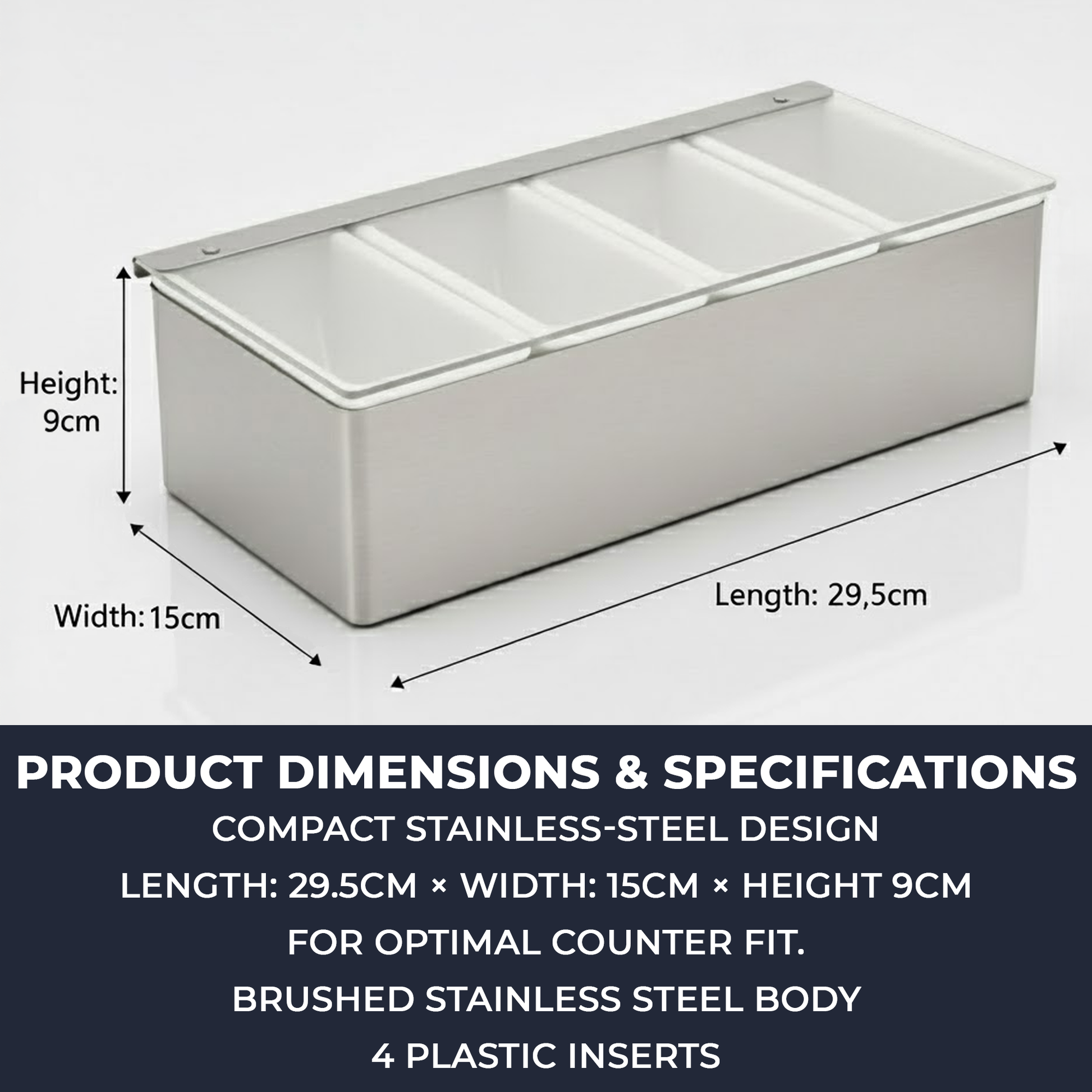 Stainless-Steel Condiment Dispenser with Transparent Lid - 4 Compartment - Professional Garnish Station for UK Bars & Catering - Premium  from Chabrias Ltd - Just £14.99! Shop now at Chabrias Ltd