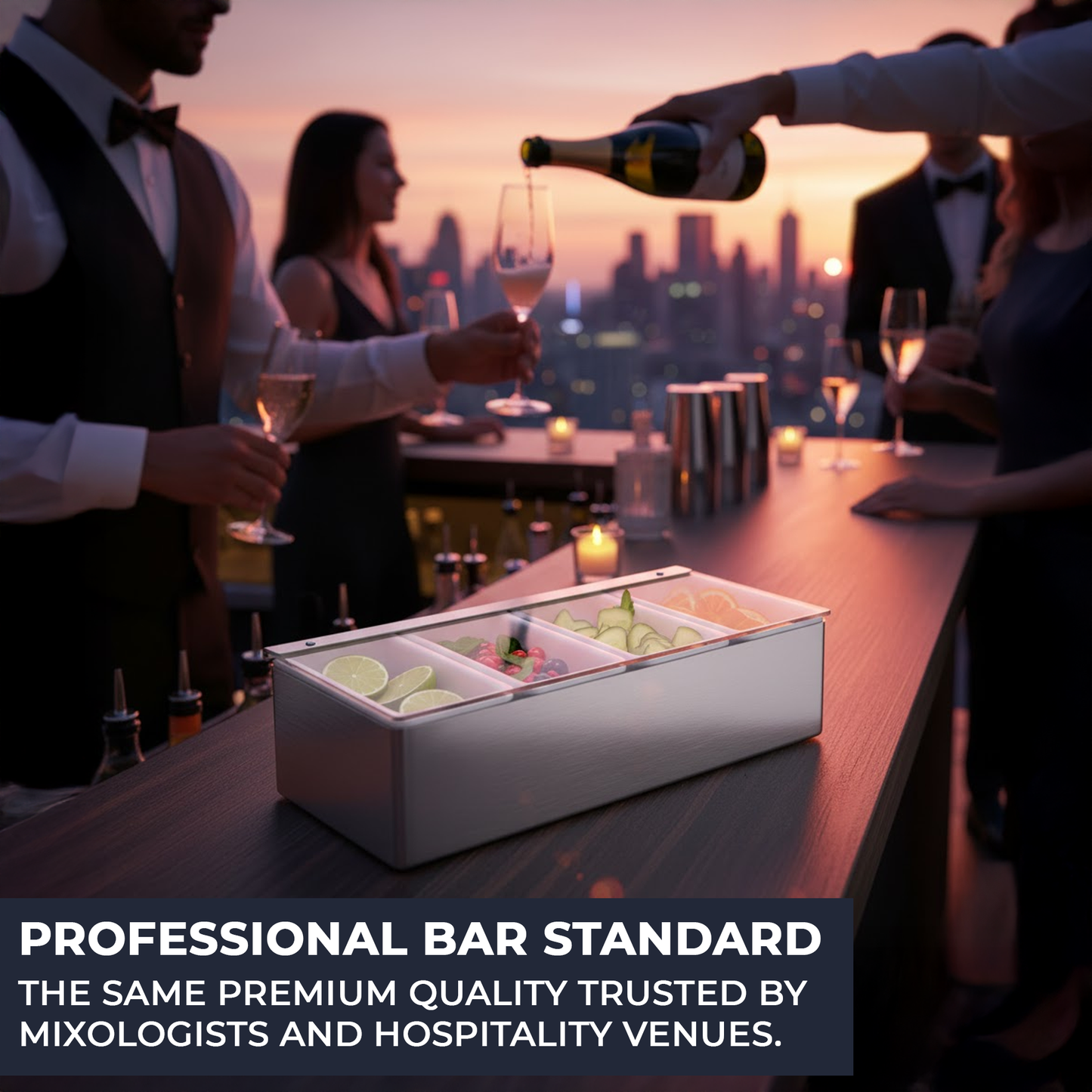 Stainless-Steel Condiment Dispenser with Transparent Lid - 4 Compartment - Professional Garnish Station for UK Bars & Catering - Premium  from Chabrias Ltd - Just £14.99! Shop now at Chabrias Ltd