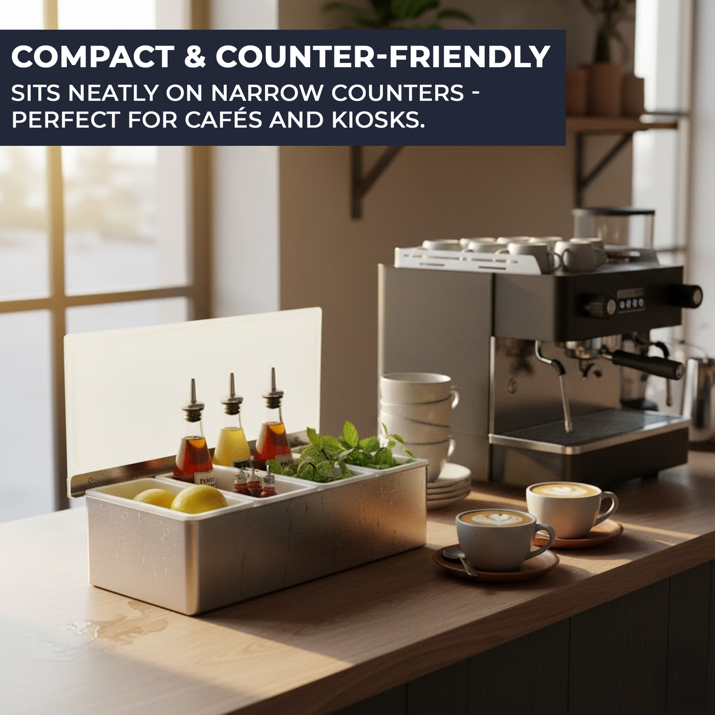 Stainless-Steel Condiment Dispenser with Transparent Lid - 4 Compartment - Professional Garnish Station for UK Bars & Catering - Premium  from Chabrias Ltd - Just £14.99! Shop now at Chabrias Ltd