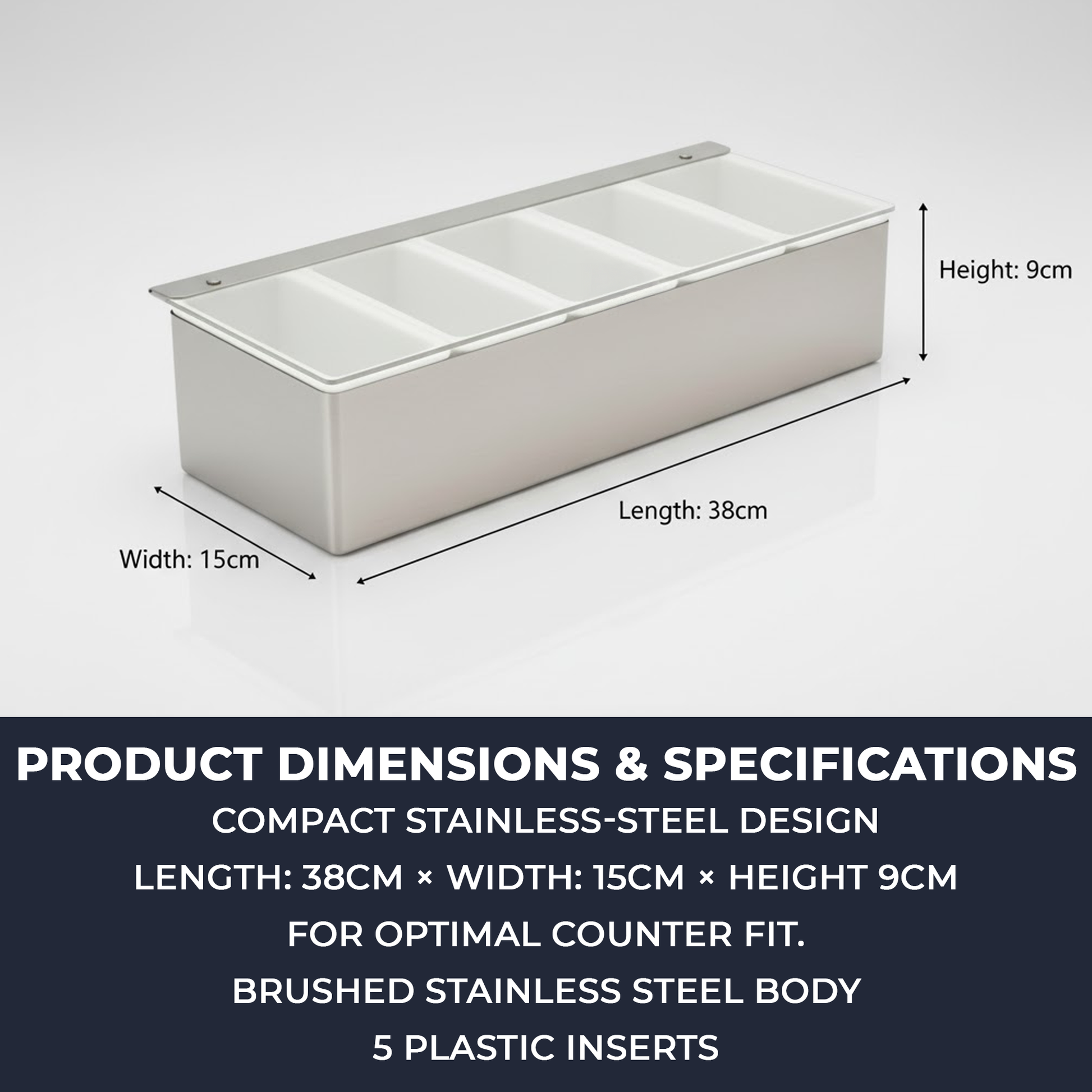 Stainless-Steel Condiment Dispenser with Transparent Lid - 5 Compartment - Professional Garnish Station for UK Bars & Catering - Premium  from Chabrias Ltd - Just £16.99! Shop now at Chabrias Ltd