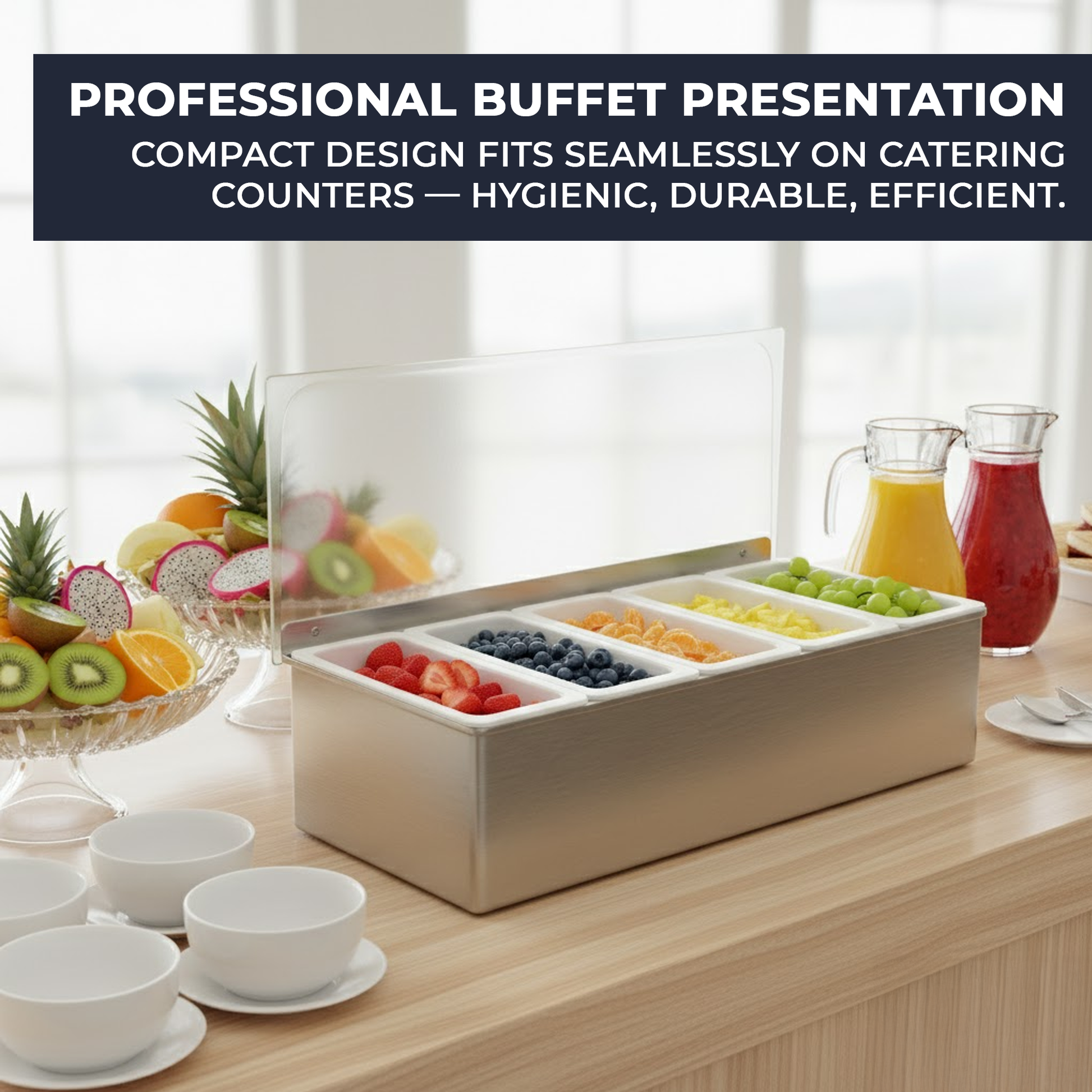 Stainless-Steel Condiment Dispenser with Transparent Lid - 5 Compartment - Professional Garnish Station for UK Bars & Catering - Premium  from Chabrias Ltd - Just £16.99! Shop now at Chabrias Ltd