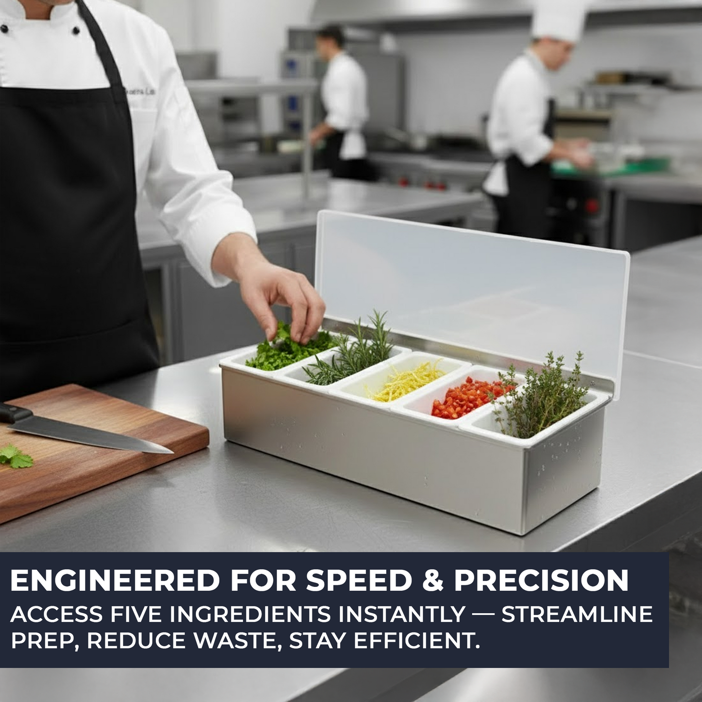 Stainless-Steel Condiment Dispenser with Transparent Lid - 5 Compartment - Professional Garnish Station for UK Bars & Catering - Premium  from Chabrias Ltd - Just £16.99! Shop now at Chabrias Ltd