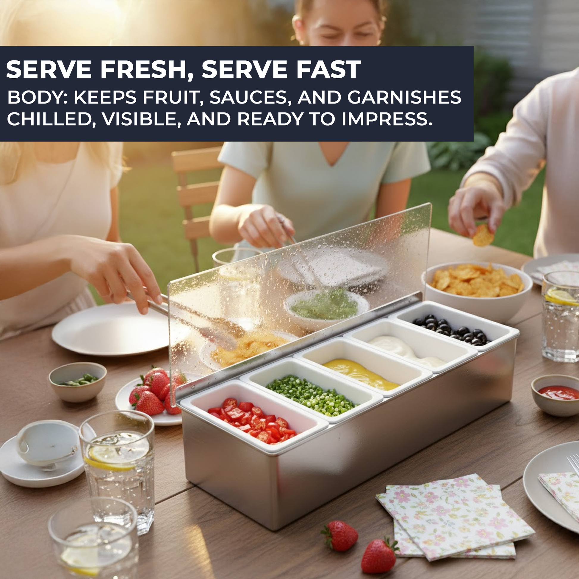 Stainless-Steel Condiment Dispenser with Transparent Lid - 5 Compartment - Professional Garnish Station for UK Bars & Catering - Premium  from Chabrias Ltd - Just £16.99! Shop now at Chabrias Ltd