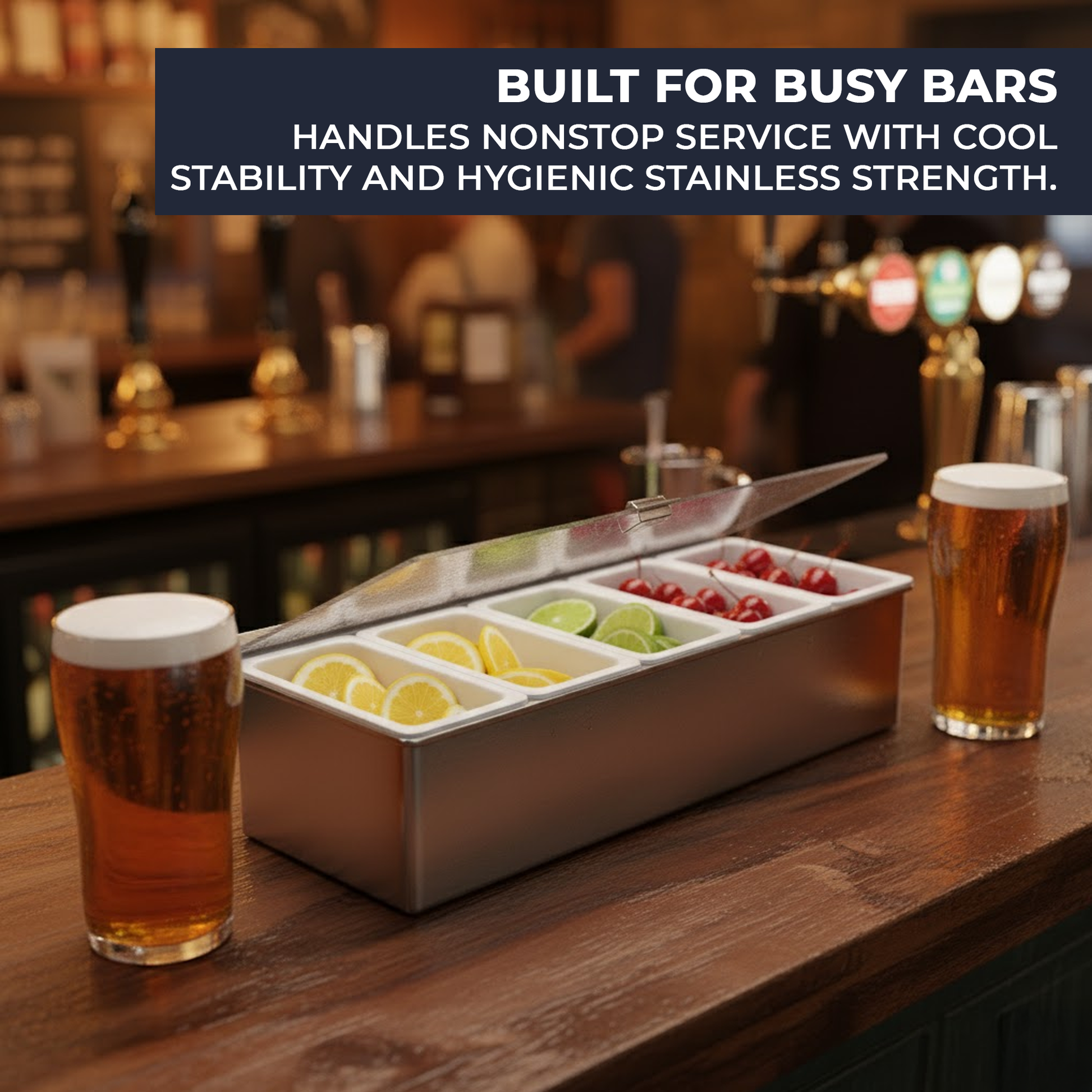 Stainless-Steel Condiment Dispenser with Transparent Lid - 5 Compartment - Professional Garnish Station for UK Bars & Catering - Premium  from Chabrias Ltd - Just £16.99! Shop now at Chabrias Ltd