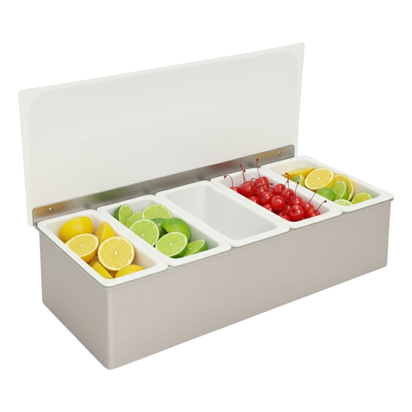 Stainless-Steel Condiment Dispenser with Transparent Lid - 5 Compartment - Professional Garnish Station for UK Bars & Catering - Premium  from Chabrias Ltd - Just £16.99! Shop now at Chabrias Ltd