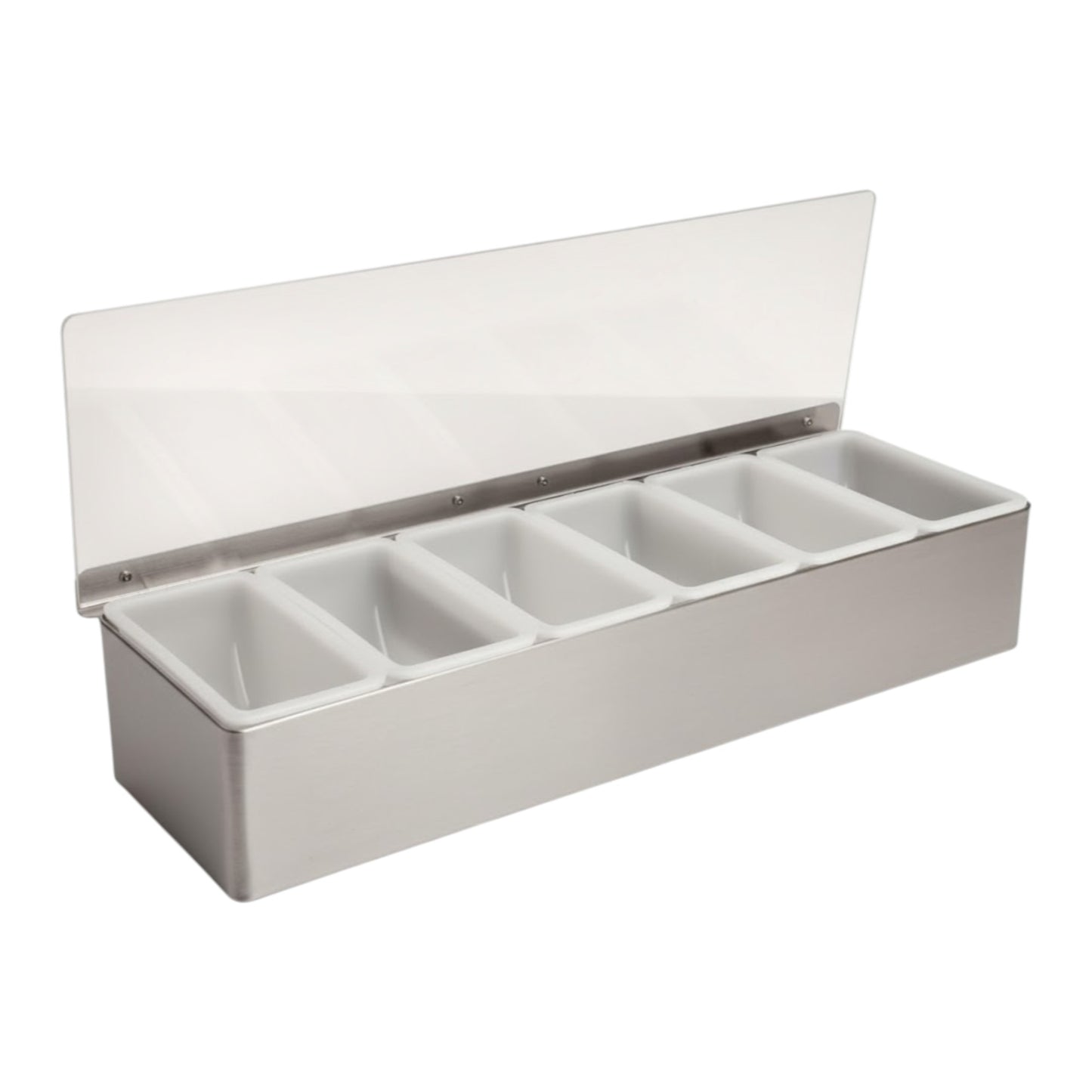 Stainless-Steel Condiment Dispenser with Transparent Lid - 6 Compartment - Professional Garnish Station for UK Bars & Catering - Premium  from Chabrias Ltd - Just £18.99! Shop now at Chabrias Ltd