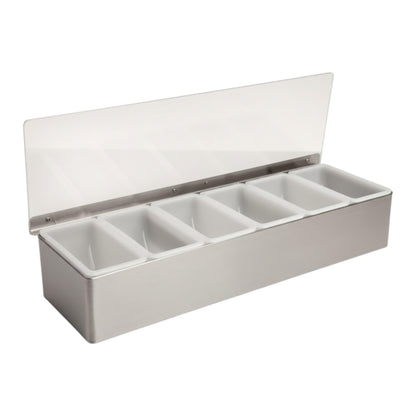Stainless-Steel Condiment Dispenser with Transparent Lid - 6 Compartment - Professional Garnish Station for UK Bars & Catering - Premium  from Chabrias Ltd - Just £18.99! Shop now at Chabrias Ltd