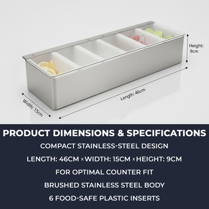 Stainless steel condiment holder with removable inserts & lid UK