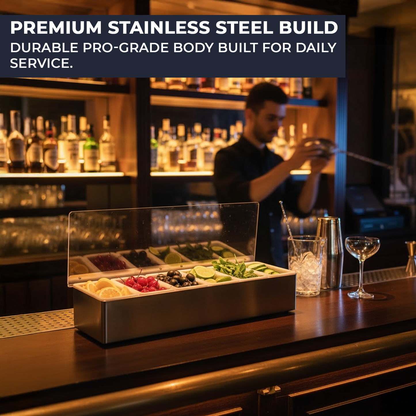 Stainless-Steel Condiment Dispenser with Transparent Lid - 6 Compartment - Professional Garnish Station for UK Bars & Catering - Premium  from Chabrias Ltd - Just £18.99! Shop now at Chabrias Ltd