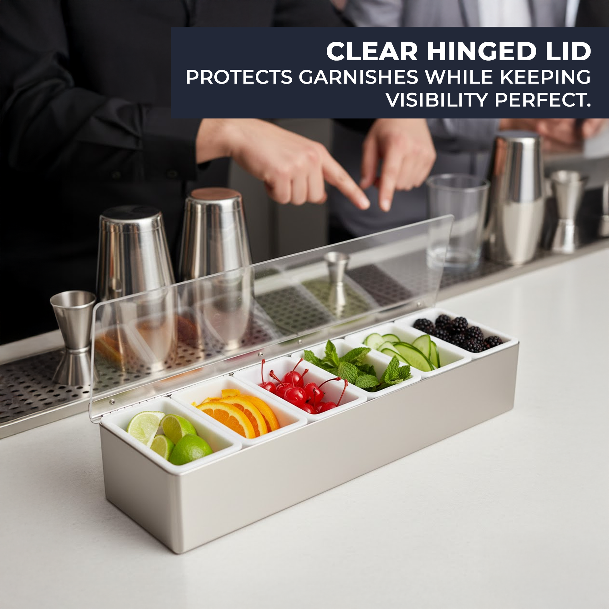 Stainless-Steel Condiment Dispenser with Transparent Lid - 6 Compartment - Professional Garnish Station for UK Bars & Catering - Premium  from Chabrias Ltd - Just £18.99! Shop now at Chabrias Ltd