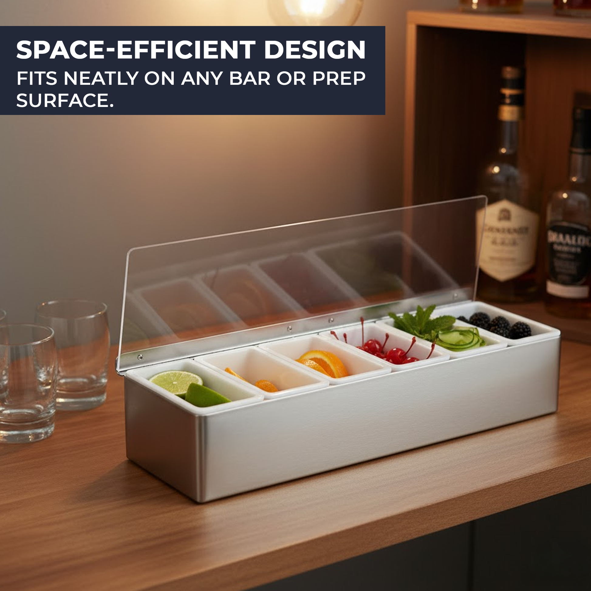 Catering-grade 6 compartment garnish tray for bars and restaurants UK