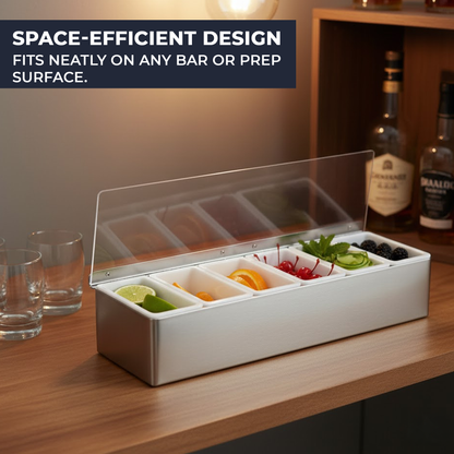 Catering-grade 6 compartment garnish tray for bars and restaurants UK