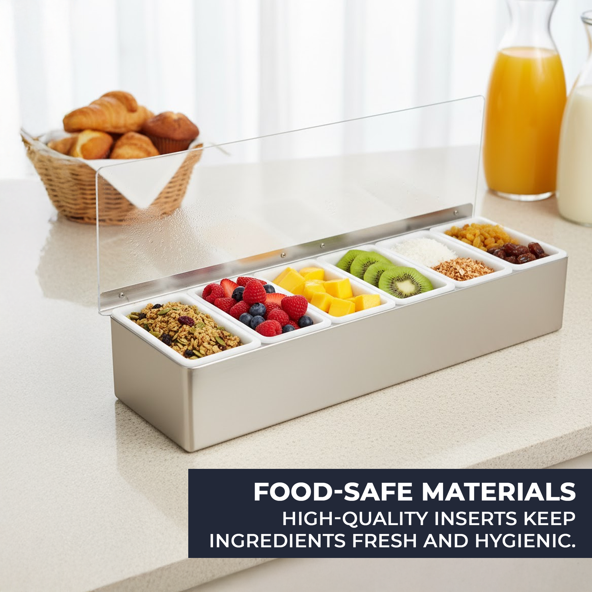 Stainless-Steel Condiment Dispenser with Transparent Lid - 6 Compartment - Professional Garnish Station for UK Bars & Catering - Premium  from Chabrias Ltd - Just £18.99! Shop now at Chabrias Ltd