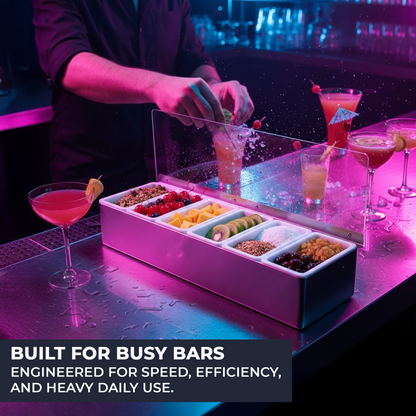 Stainless-Steel Condiment Dispenser with Transparent Lid - 6 Compartment - Professional Garnish Station for UK Bars & Catering - Premium  from Chabrias Ltd - Just £18.99! Shop now at Chabrias Ltd