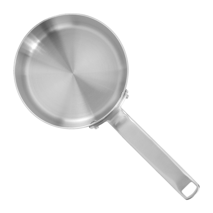 Handmade in England stainless steel saucepan with glass lid and tri-ply body