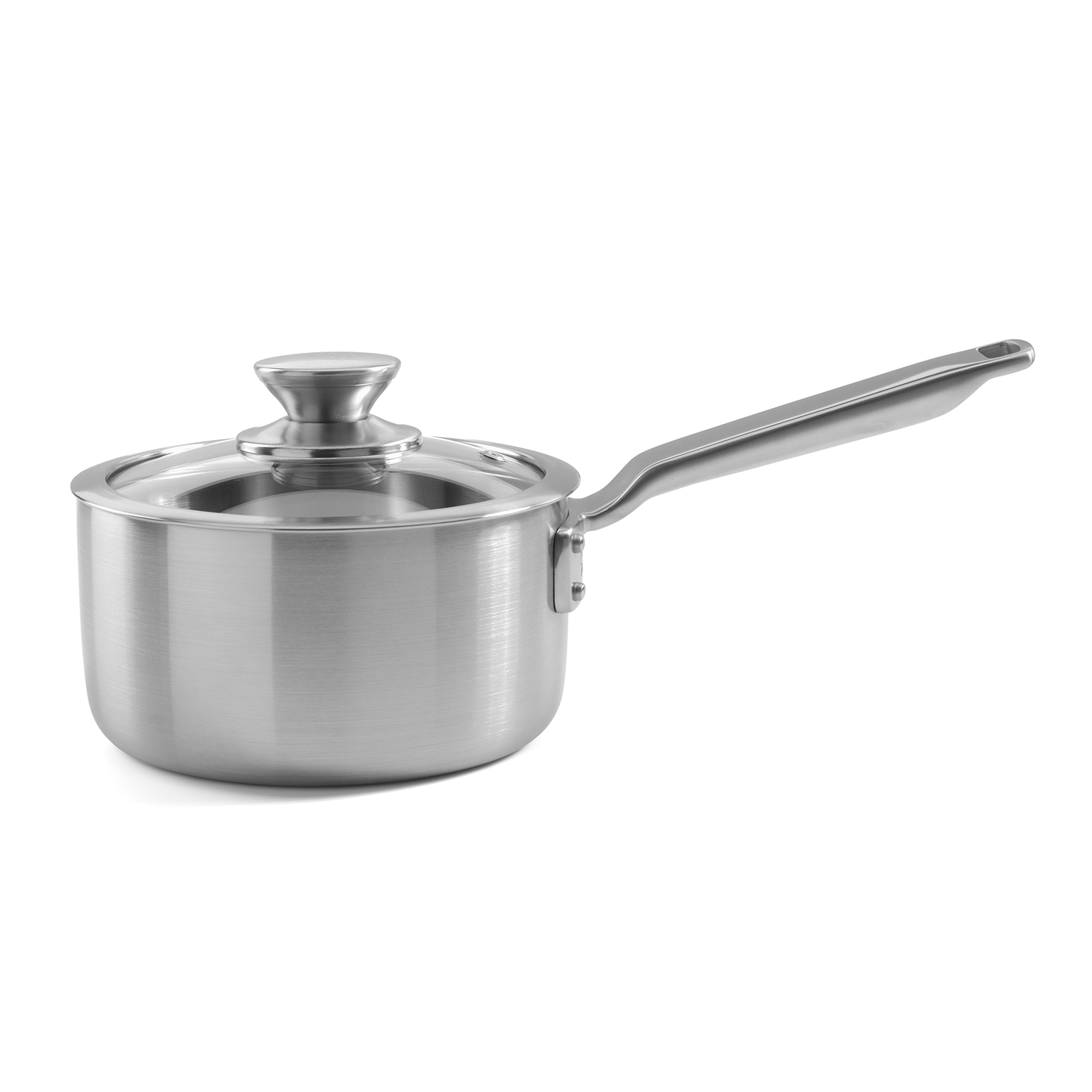 Premium tri-ply stainless steel saucepan with glass lid by Samuel Groves