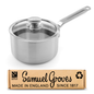 Samuel Groves 16cm stainless steel saucepan with glass lid handmade in England