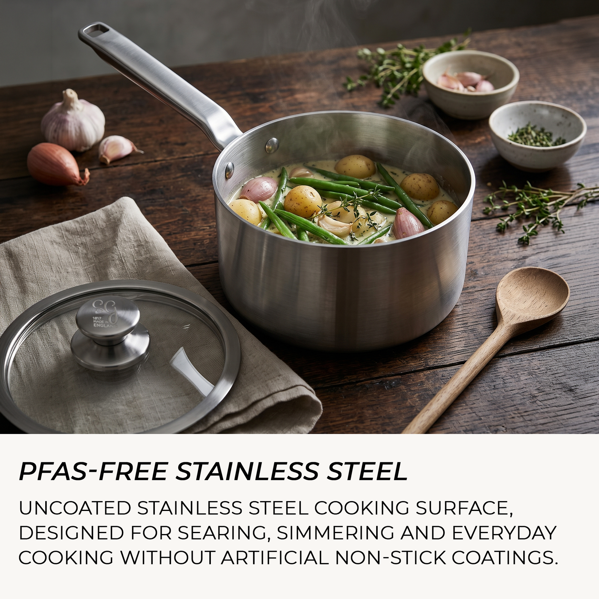 Samuel Groves Elegance Range 20cm saucepan with brushed stainless steel finish