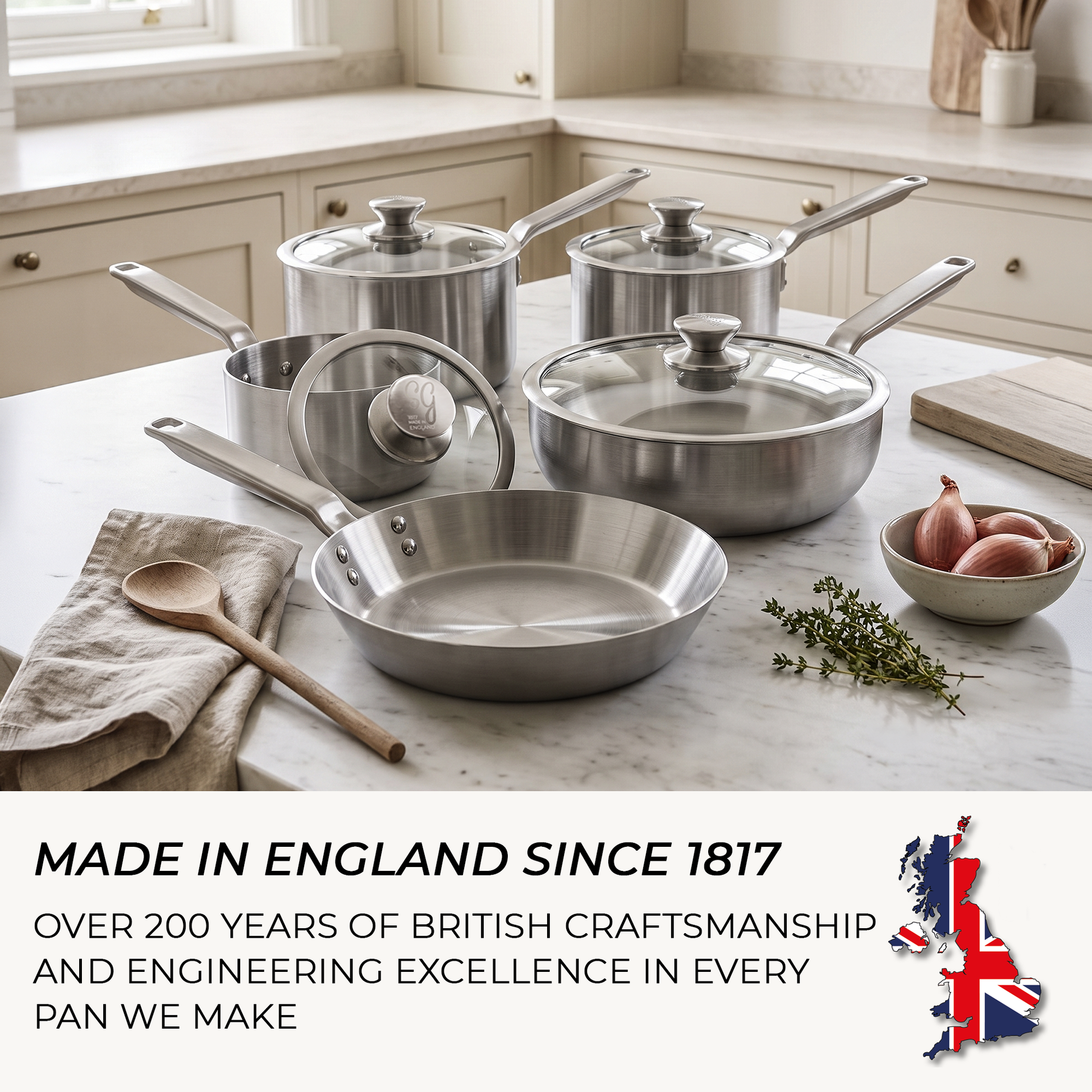 PFAS-free uncoated stainless steel saucepan with glass lid for induction hob cooking