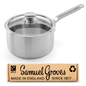 Samuel Groves 20cm stainless steel saucepan with glass lid handmade in England