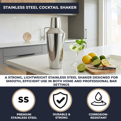 Premium Stainless Steel Cocktail Shaker Set 3 Piece 750ml Built-In Strainer Professional Bartender Kit Leakproof Dishwasher Safe