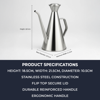 Stainless steel 500ml oil container with non-drip spout – Chabrias Ltd