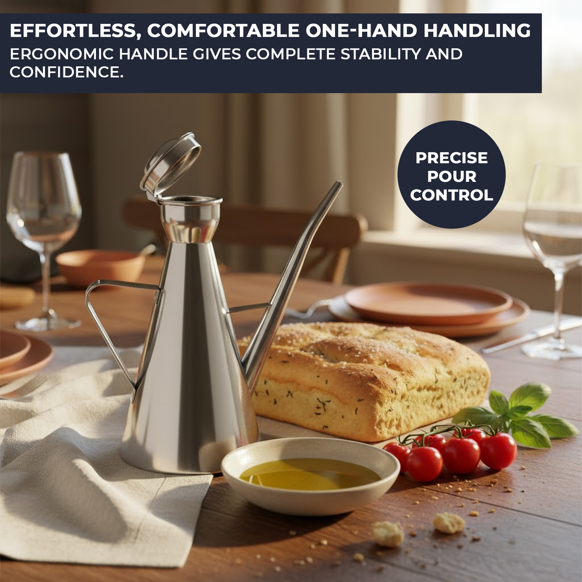 Stainless steel grease container with tight-fit lid and handle