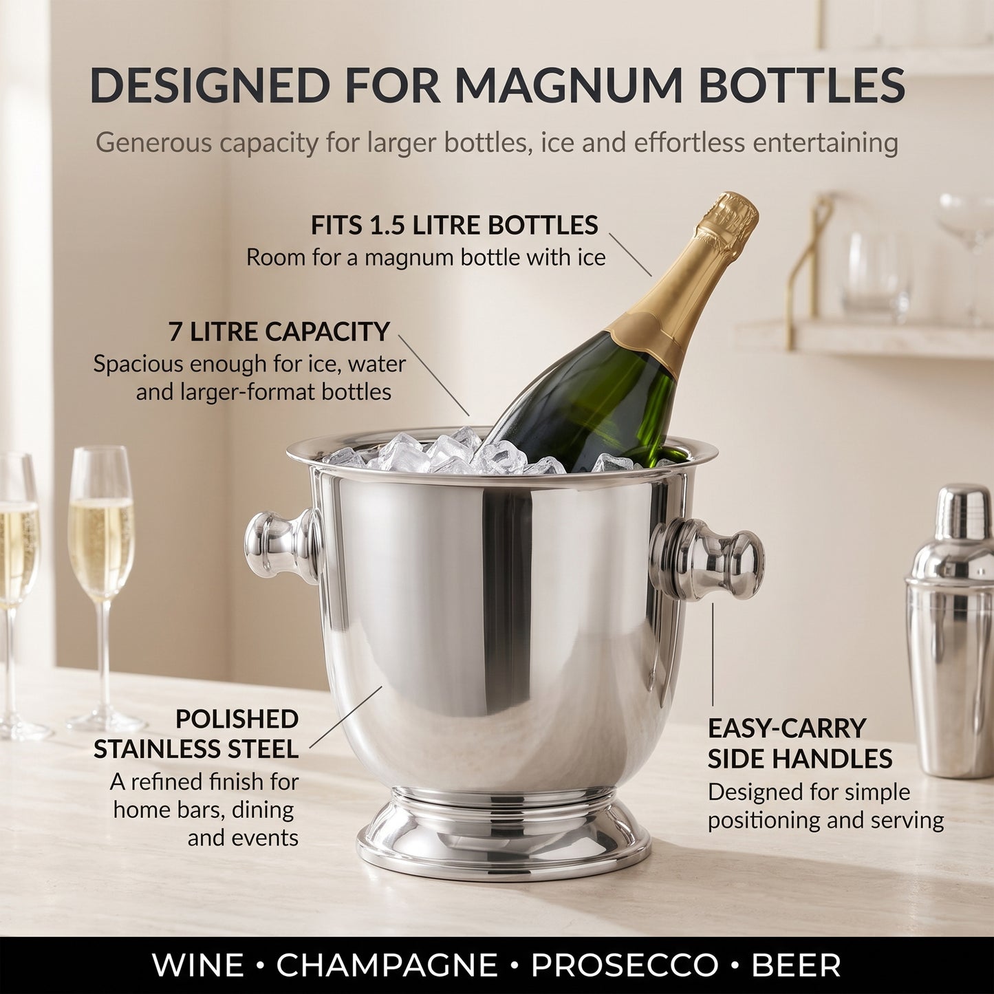 Large wine and Champagne bottle cooler for anniversaries and special celebrations