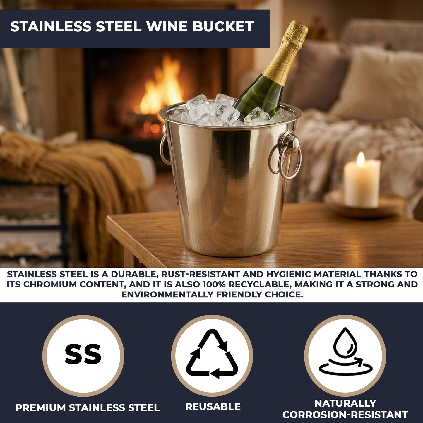 Stainless Steel 5 Litre Ice Bucket - 16 Pack - Sleek Metal Design for Wine, Champagne & Beverages