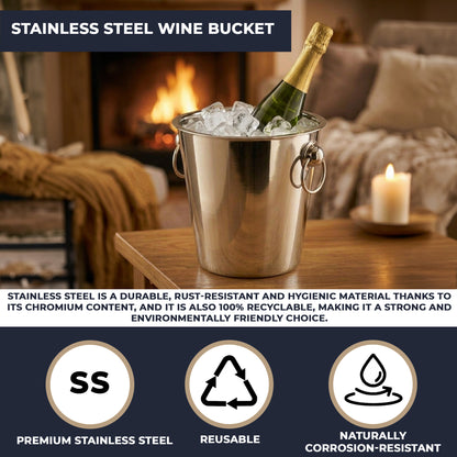 Stainless Steel 5 Litre Ice Bucket - 16 Pack - Sleek Metal Design for Wine, Champagne & Beverages