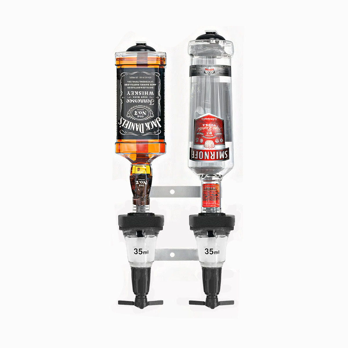 Chabrias Ltd 2 Bottle Alcohol Spirit Measure Drink Dispenser Bar Set Wall Fixing Mount Bracket plus 2 x Traditional Optic - Premium Home from Chabrias Ltd - Just £19.99! Shop now at Chabrias Ltd