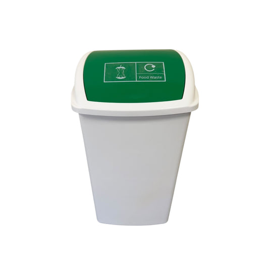 Plastic Swing Bin, White Body & Green Lid, With Food Waste Sticker - Premium BISS from Chabrias Ltd - Just £21.84! Shop now at Chabrias Ltd