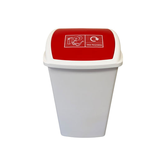 Plastic Swing Bin, White Body & Red Lid, With Other Recyclables Sticker, 50L - Premium BISS from Chabrias Ltd - Just £21.84! Shop now at Chabrias Ltd