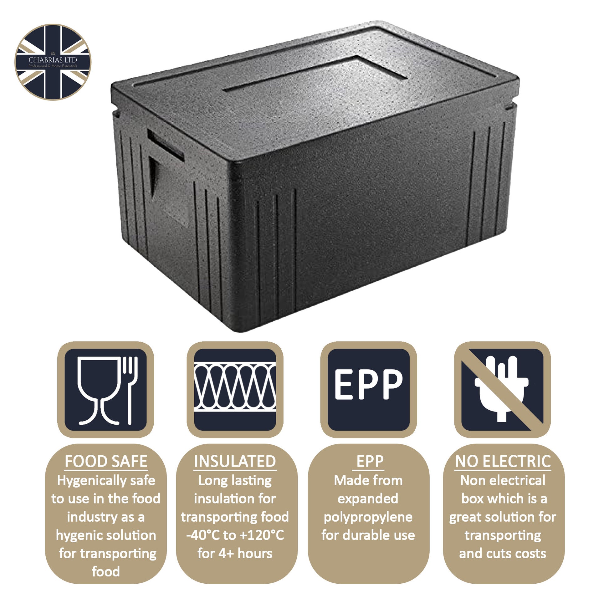 Hygienic dishwasher-safe EPP food storage box by Chabrias Ltd UK
