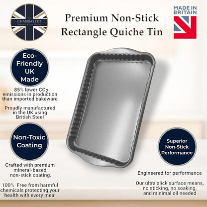 Non-Stick Fluted Rectangle Quiche Tin, 31cm (2 Piece) - Premium Kitchen from Chabrias Ltd - Just £8.99! Shop now at Chabrias Ltd