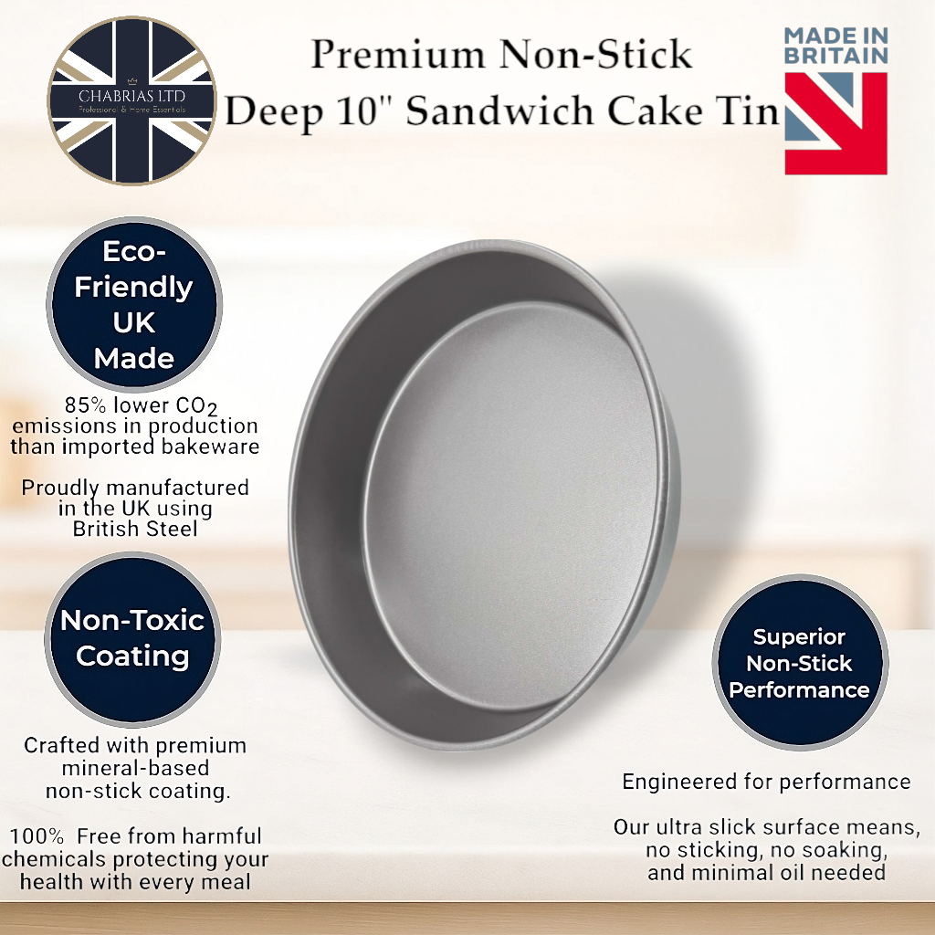Non-Stick Sandwich Cake Tin, 10" Deep  (2 piece) - Premium Great British Bakeware from Chabrias Ltd - Just £12.99! Shop now at Chabrias Ltd