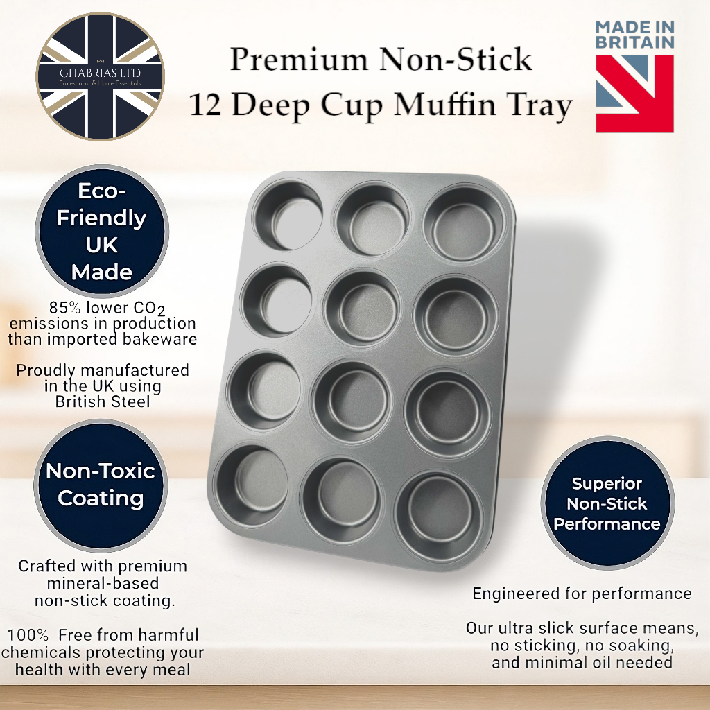 Non-Stick Muffin Oven Tray, Deep 12-Cup (2 piece) - Premium Home from Chabrias Ltd - Just £12.99! Shop now at Chabrias Ltd
