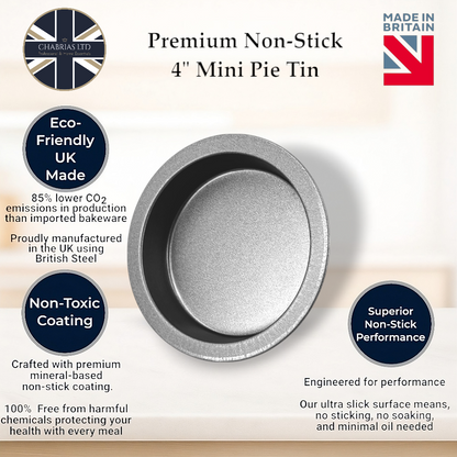 Non-Stick Mini Pie Cake Tins, 4" (4 piece) - Premium Kitchen from Chabrias Ltd - Just £7.99! Shop now at Chabrias Ltd