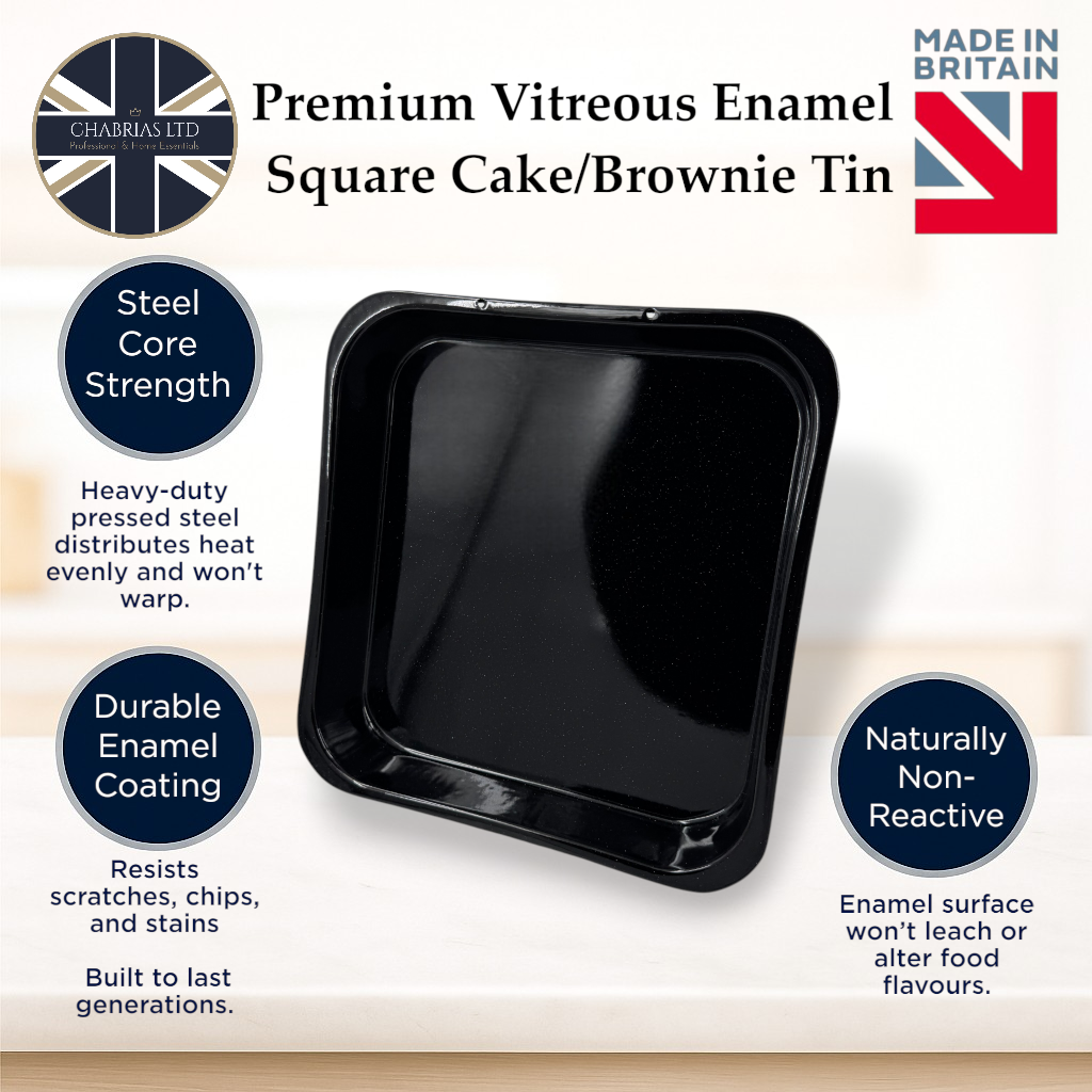 25cm Vitreous Enamel Brownie Cake Tin – Square – Great British Bakeware - Premium Kitchen from Chabrias Ltd - Just £8.99! Shop now at Chabrias Ltd