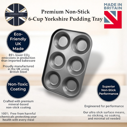 Non-Stick Yorkshire Pudding Bun Oven Tray – Small 6 Cup (2 Piece Set) - Premium Kitchen from Chabrias Ltd - Just £12.99! Shop now at Chabrias Ltd