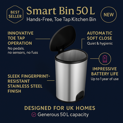 Luxury Hygienic Toe Touch, Stainless Steel Pedal Bin, 50L - Premium BISS from Chabrias Ltd - Just £59.99! Shop now at Chabrias Ltd