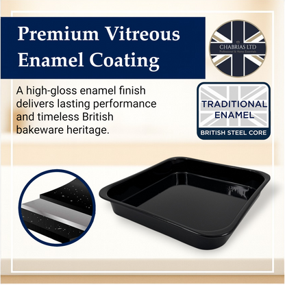 25cm Vitreous Enamel Brownie Cake Tin – Square – Great British Bakeware - Premium Kitchen from Chabrias Ltd - Just £8.99! Shop now at Chabrias Ltd