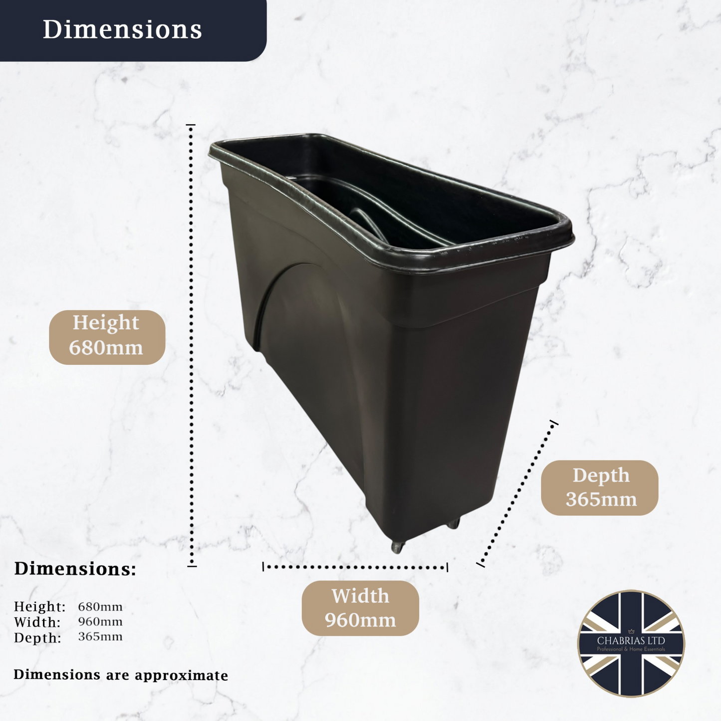 Black Bottle Skip, 2" Caster Wheels, 214L - Premium  from Chabrias Ltd - Just £104.99! Shop now at Chabrias Ltd