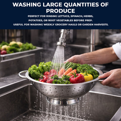 Stainless Steel Colander with Two Robust Handles - Heavy Duty and Efficient Draining