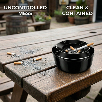compact outdoor ashtray with lid wind resistant design