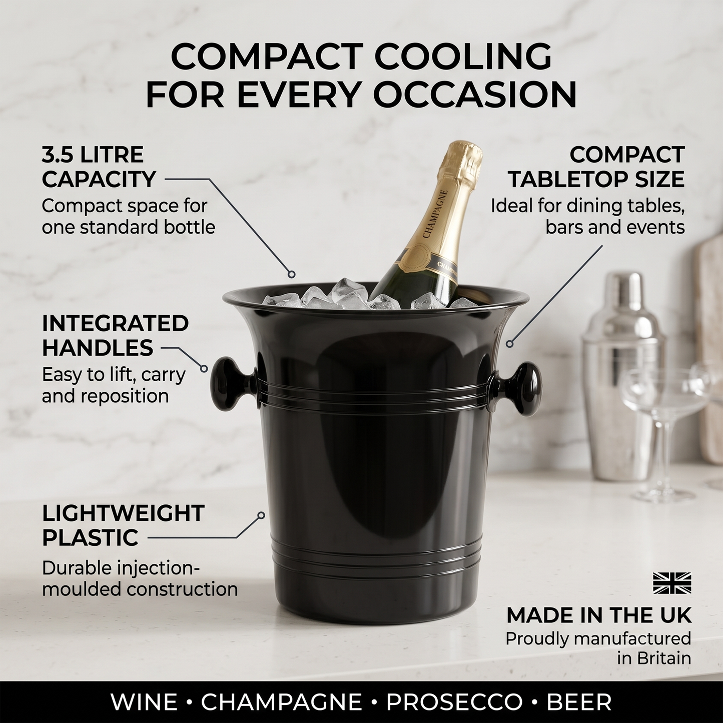 Compact tabletop wine cooler for dinner parties and events