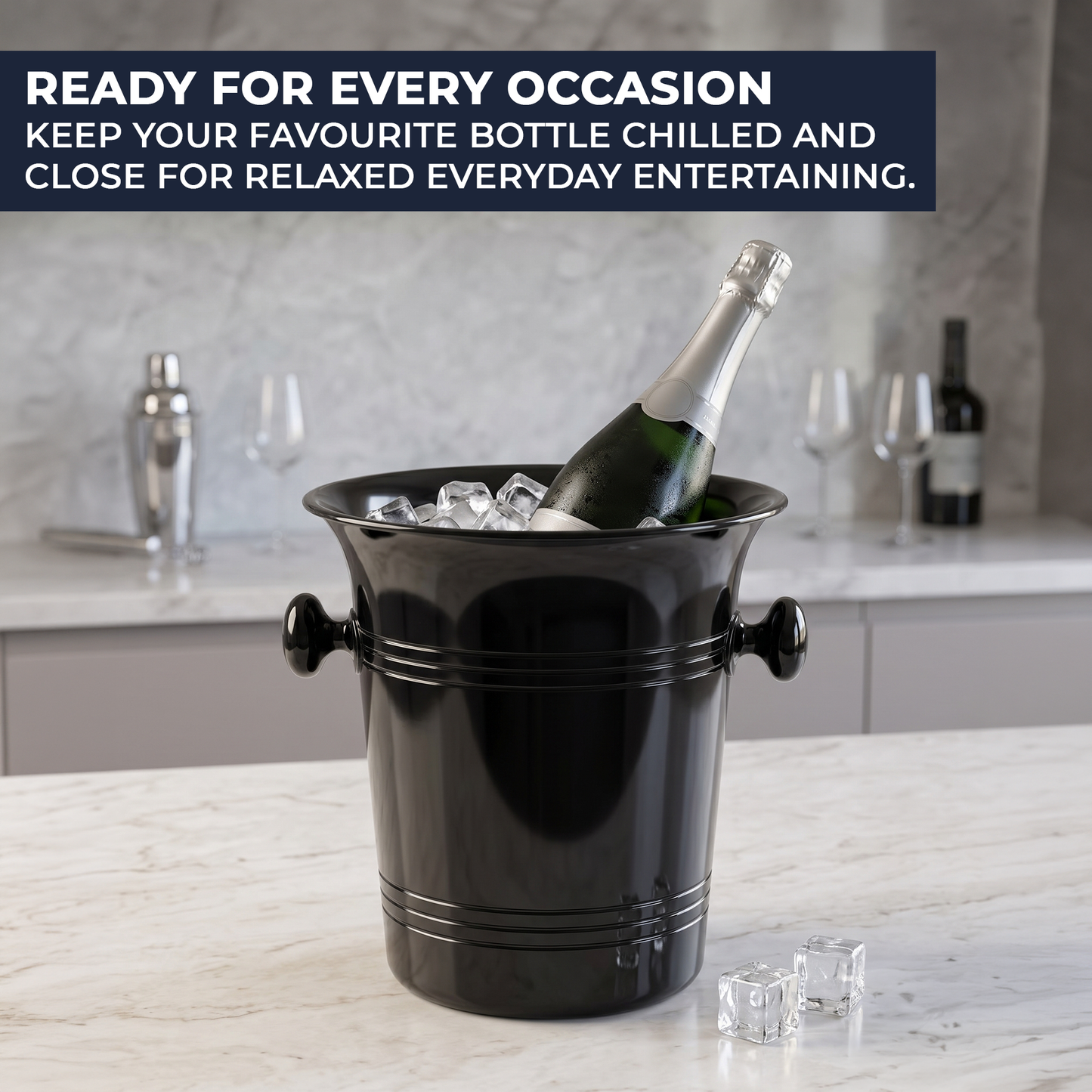 Black plastic drinks cooler for wine champagne and prosecco