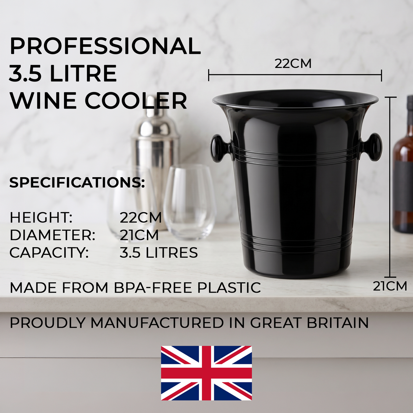UK-made black prosecco and champagne bottle chiller